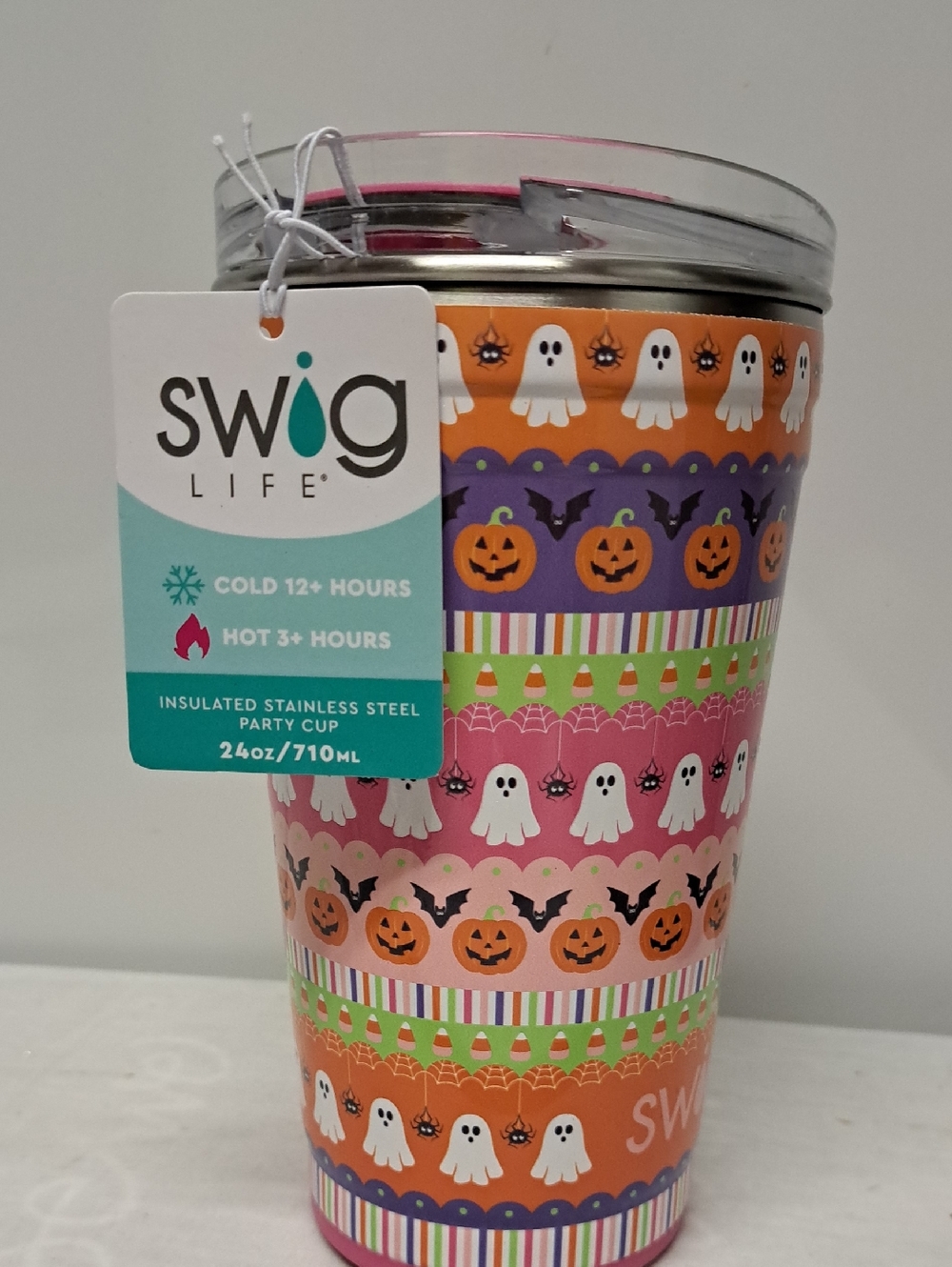 24oz Halloween Pattern Insulated Party Cup - Pink Orange Purple